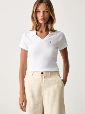 Guess Jeans polo damskie bawełniane z elastanem biały