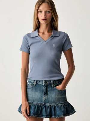 Guess Jeans polo damskie bawełniane z elastanem niebieski