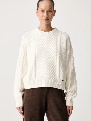 Guess Jeans sweter damski z dodatkiem wełny beżowy