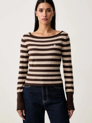 Guess Jeans sweter damski z dodatkiem wełny brązowy