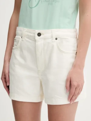 Guess Jeans szorty jeansowe damskie kolor beżowy gładkie high waist W5GD0S D5M62