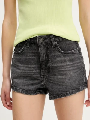Guess Jeans szorty jeansowe damskie kolor czarny gładkie high waist W5GD0Y D5M71