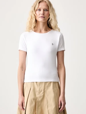 Guess Jeans T-shirt basic damski z modalu biały