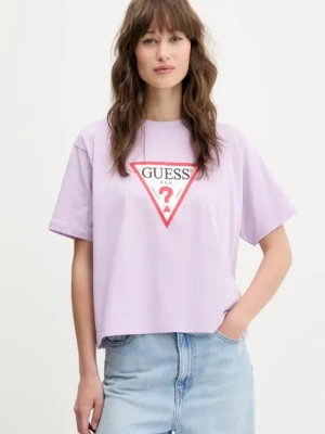 Guess Jeans t-shirt bawełniany damski kolor fioletowy W4YI73 K8HM0