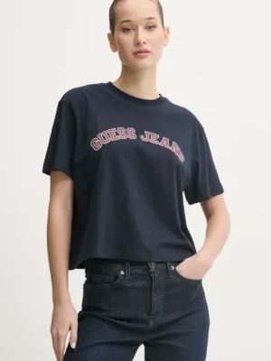 Guess Jeans t-shirt bawełniany damski kolor granatowy W5RI41 K8HM0