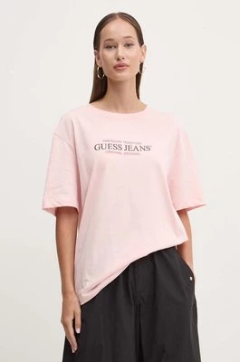 Guess Jeans t-shirt bawełniany damski kolor różowy W4YI08 K8HM0