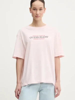 Guess Jeans t-shirt bawełniany damski kolor różowy W4YI08 K8HM0