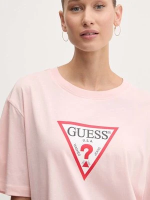 Guess Jeans t-shirt bawełniany damski kolor różowy W4YI76 K8HM0