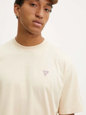 Guess Jeans t-shirt bawełniany męski kolor beżowy gładki M4YI46 K8FQ4