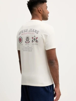 Guess Jeans t-shirt bawełniany męski kolor beżowy wzorzysty M5YI04 K8HM0