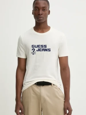 Guess Jeans t-shirt bawełniany męski kolor beżowy z aplikacją M4BI76 K8HM0