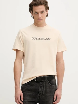 Guess Jeans t-shirt bawełniany męski kolor beżowy z nadrukiem M4YI42 K8FQ4