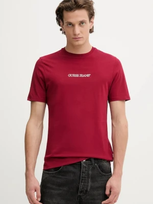 Guess Jeans t-shirt bawełniany męski kolor bordowy z aplikacją M4YI52 K8HM0
