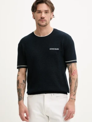 Guess Jeans t-shirt bawełniany męski kolor granatowy gładki M5GR17 Z3HM1