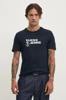 Guess Jeans t-shirt bawełniany męski kolor granatowy z aplikacją M4BI76 K8HM0