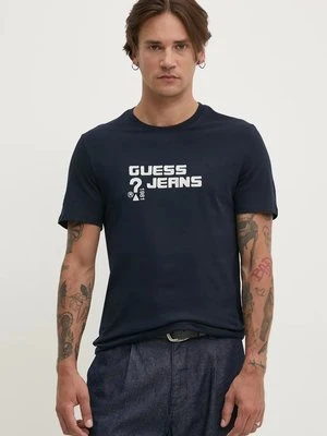 Guess Jeans t-shirt bawełniany męski kolor granatowy z aplikacją M4BI76 K8HM0