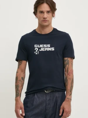 Guess Jeans t-shirt bawełniany męski kolor granatowy z aplikacją M4BI76 K8HM0