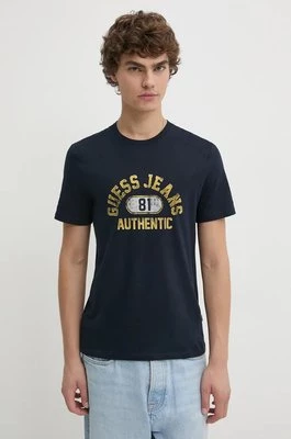 Guess Jeans t-shirt bawełniany męski kolor granatowy z nadrukiem M4BI74 K8HM0