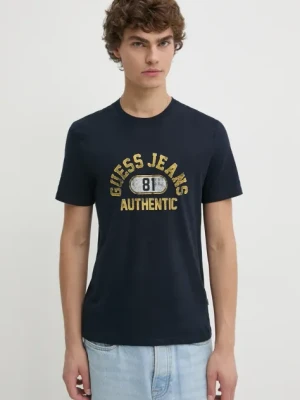 Guess Jeans t-shirt bawełniany męski kolor granatowy z nadrukiem M4BI74 K8HM0