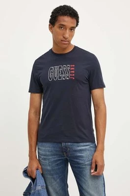 Guess Jeans t-shirt bawełniany męski kolor granatowy z nadrukiem M4YI56 K8HM0