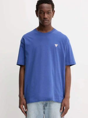 Guess Jeans t-shirt bawełniany męski kolor niebieski gładki M4YI46 K8FQ4