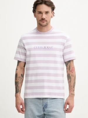 Guess Jeans t-shirt bawełniany męski kolor różowy wzorzysty M4YI84 K9XF1