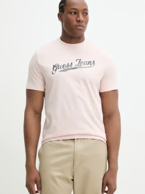 Guess Jeans t-shirt bawełniany męski kolor różowy z nadrukiem M5GI54 K8FQ4