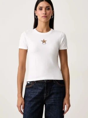 Guess Jeans T-shirt damski bawełniany z elastanem biały