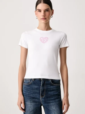 Guess Jeans T-shirt damski bawełniany z elastanem biały
