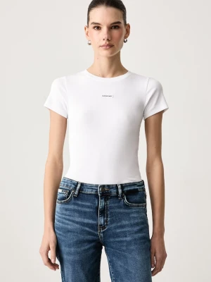 Guess Jeans T-shirt damski bawełniany z elastanem biały