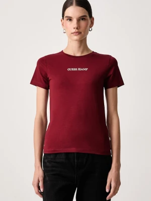 Guess Jeans T-shirt damski bawełniany z elastanem bordowy