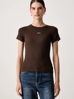 Guess Jeans T-shirt damski bawełniany z elastanem brązowy