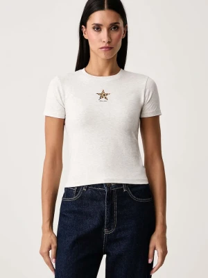 Guess Jeans T-shirt damski bawełniany z elastanem szary