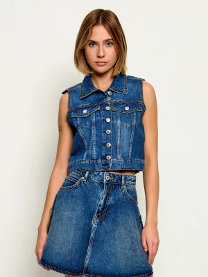 GUESS Jeansowa kamizelka Jill | Cropped Fit niebieski