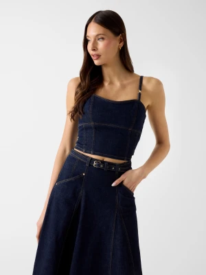 GUESS Jeansowy top Zelda | Cropped Fit granatowy