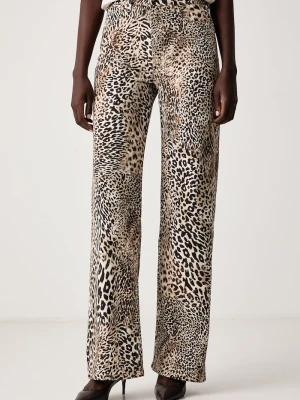 Guess jeansy wide leg damskie beżowy