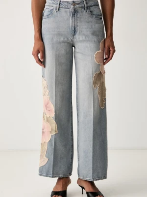 Guess jeansy wide leg damskie REY niebieski