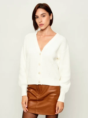 GUESS Kardigan Faith | Relaxed fit | z dodatkiem wełny biały