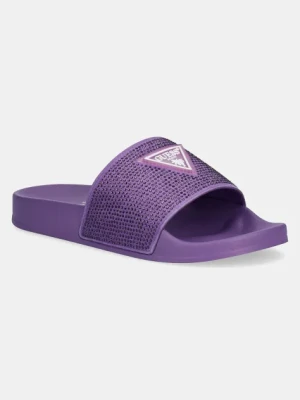 Guess klapki BEACH SLIPPERS STRASS damskie kolor fioletowy E4GZ25 BB00F