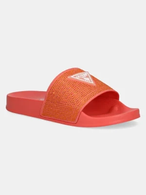 Guess klapki BEACH SLIPPERS STRASS damskie kolor pomarańczowy E4GZ25 BB00F