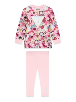 Guess Komplet bluza i legginsy K6YG03 K3841 Różowy Regular Fit