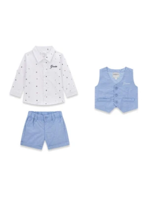 Guess Komplet koszula, kamizelka i spodnie materiałowe I6RG12 WF6P0 Niebieski Regular Fit