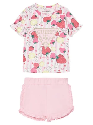 Guess Komplet t-shirt i spodenki A6GG02 K6YW4 Różowy Regular Fit