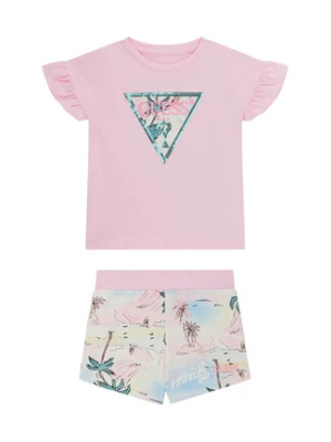 Guess Komplet t-shirt i spodenki K6GG02 K6YW4 Różowy jasny Regular Fit