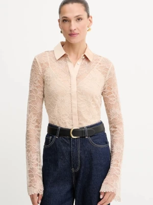 Guess koszula ANTOINETTE damska kolor beżowy regular z kołnierzykiem klasycznym W5YH58 WHDY0