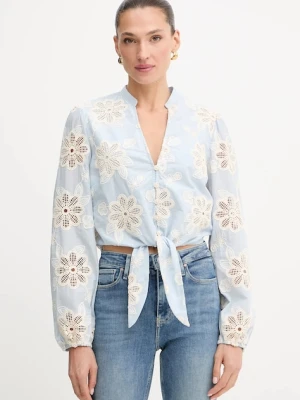 Guess koszula bawełniana HAZEL damska kolor niebieski relaxed ze stójką W5YH1B WHEO0