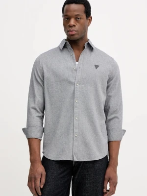 Guess koszula bawełniana HERRINGBONE męska kolor szary regular z kołnierzykiem klasycznym M5BH42 W2041