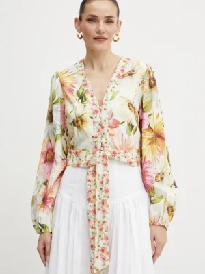 Guess koszula COLETTE damskie kolor beżowy regular z kołnierzykiem klasycznym W5GH40 WG4G0