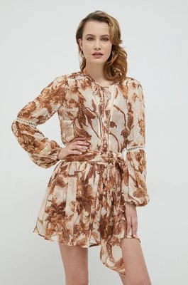 Guess koszula JOSETTE damska kolor brązowy relaxed z wiązanym dekoltem W3RH56 WDW52
