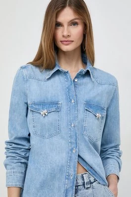Guess koszula jeansowa RIKY damska kolor niebieski regular z kołnierzykiem klasycznym W4RH75 D59K1